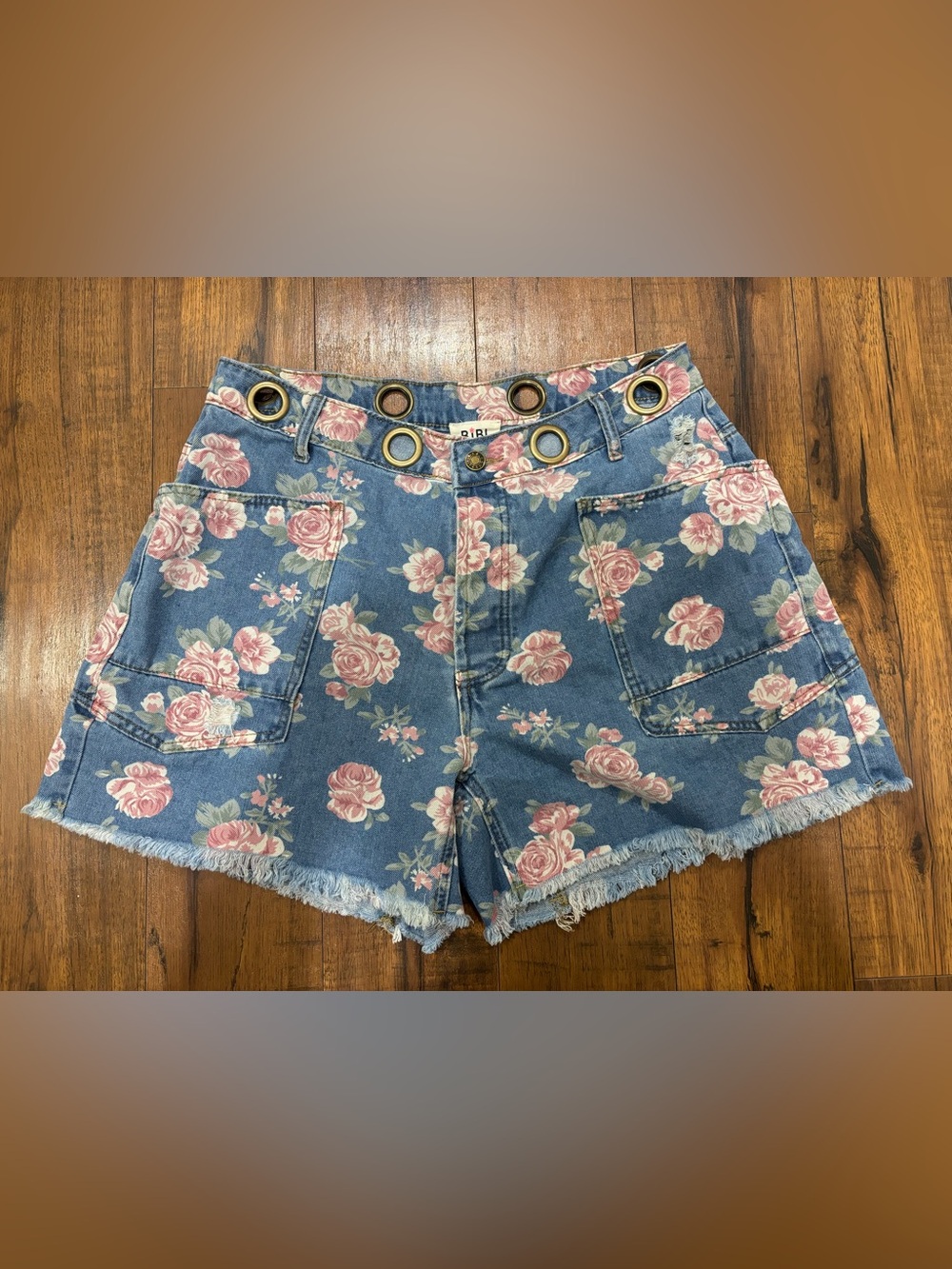 BiBi Denim Floral Rose High-Rise Shorts Vintage Inspired Distressed Cottagecore